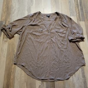 Torrid Womens Brown Harper Top Button Down Blouse 3/4 Sleeve Roll Tab Sz 1 XL